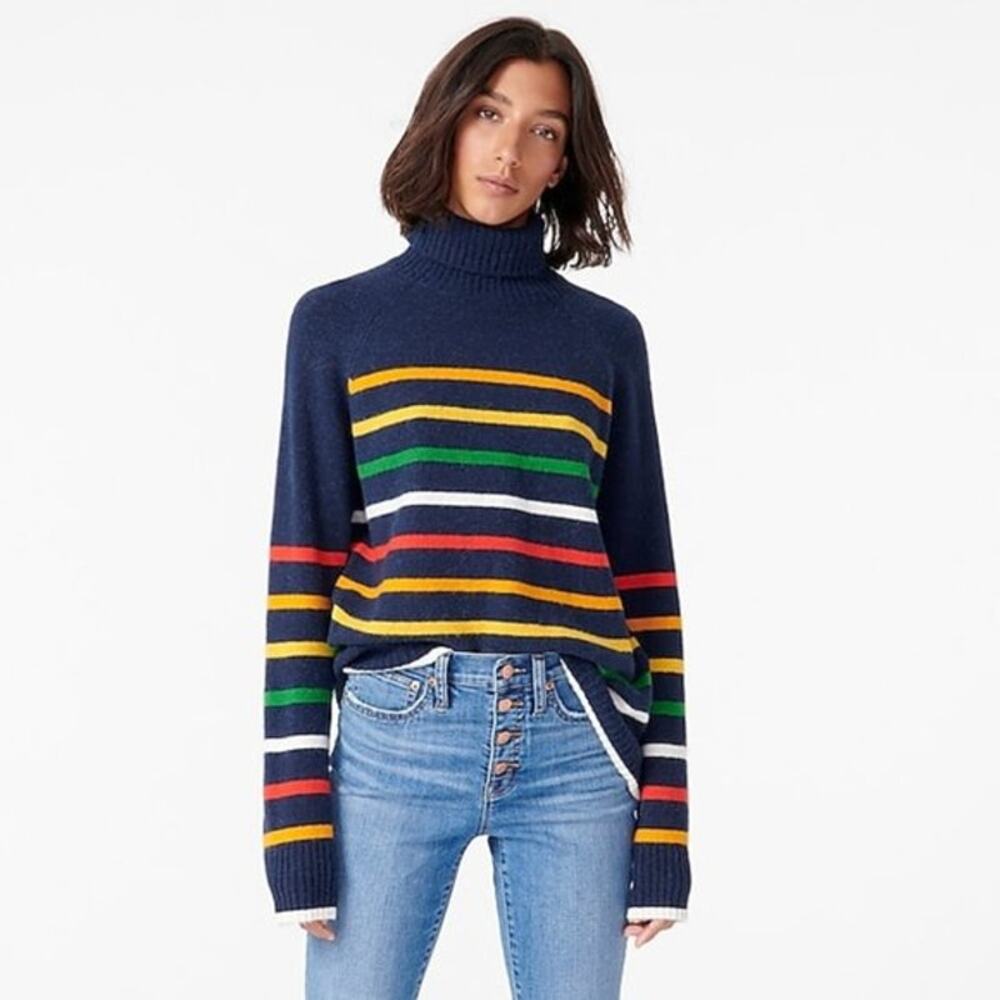 J. Crew Rainbow Multistriped Supersoft Yarn Turtleneck Sweater